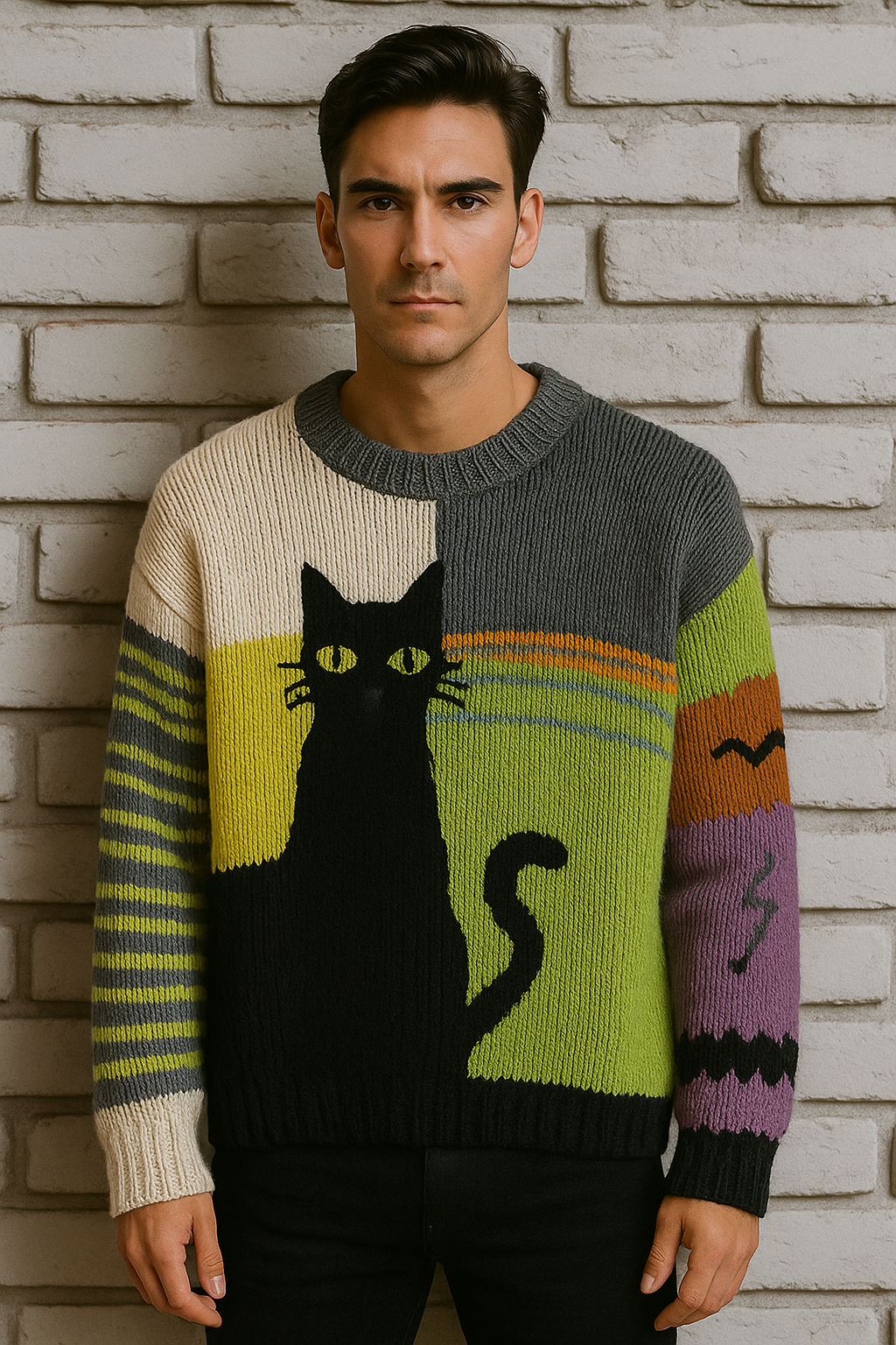 Neon Black Cat Graphic Sweater