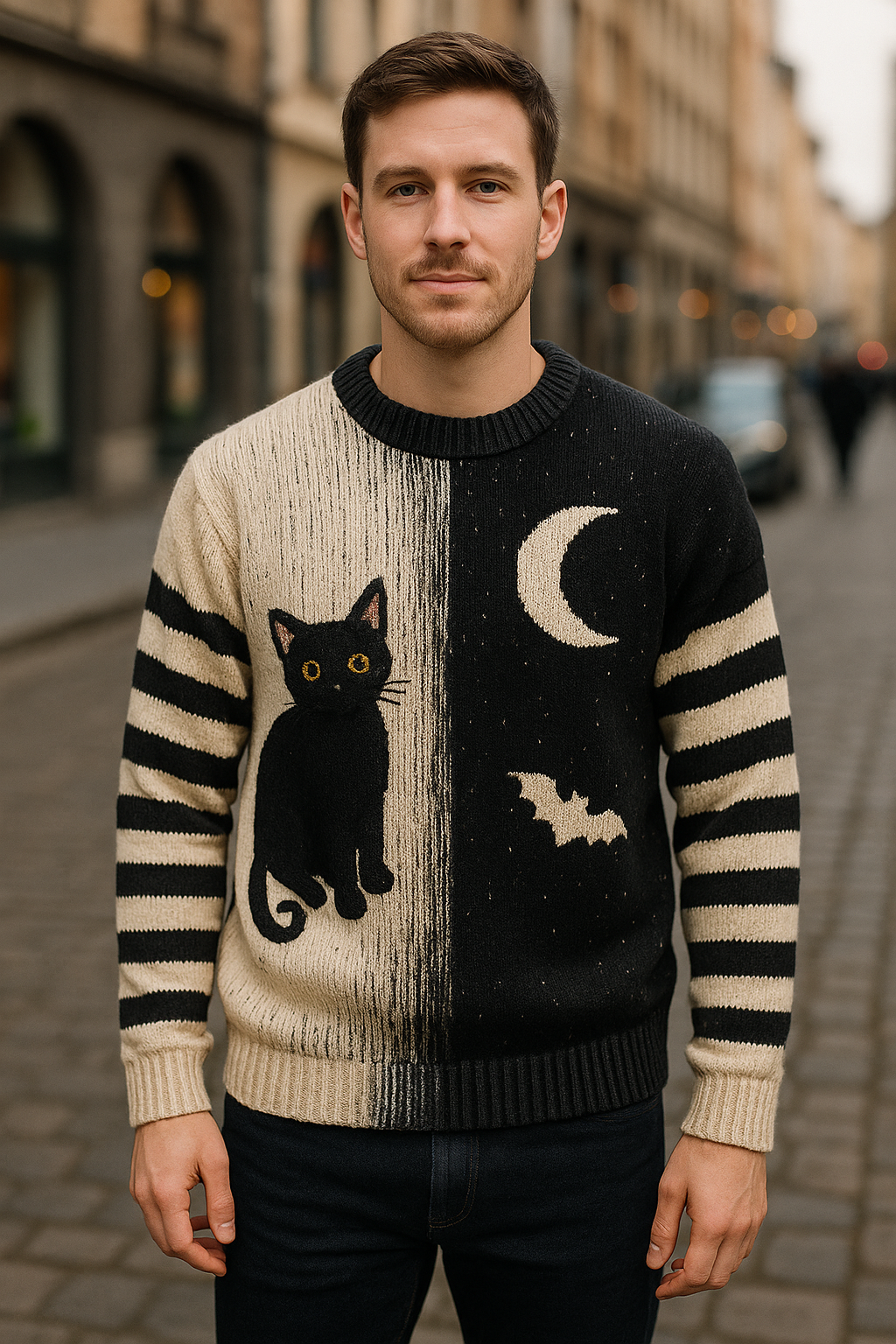 Night Moon & Cat Knit Sweater
