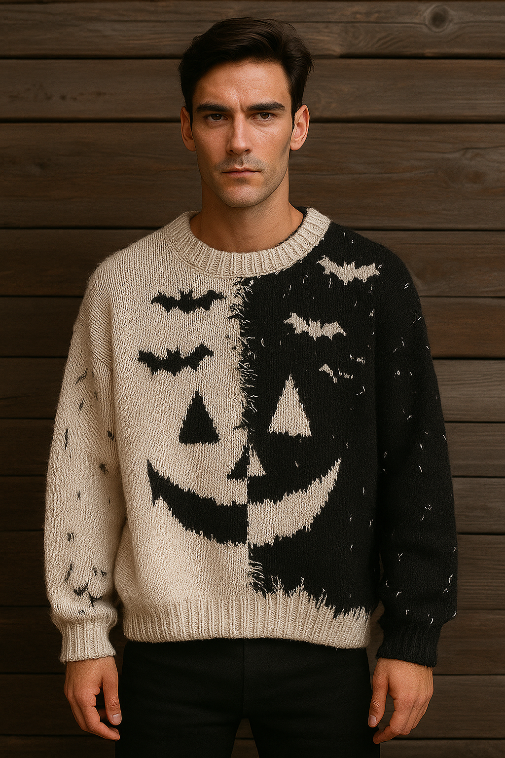 Bat Night Split Face Sweater