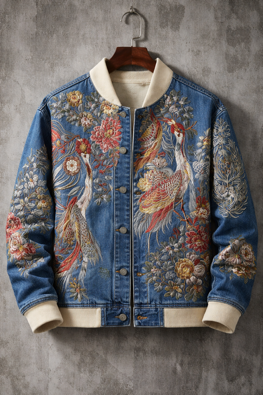 Orient Bloom Embroidered Denim Jacket
