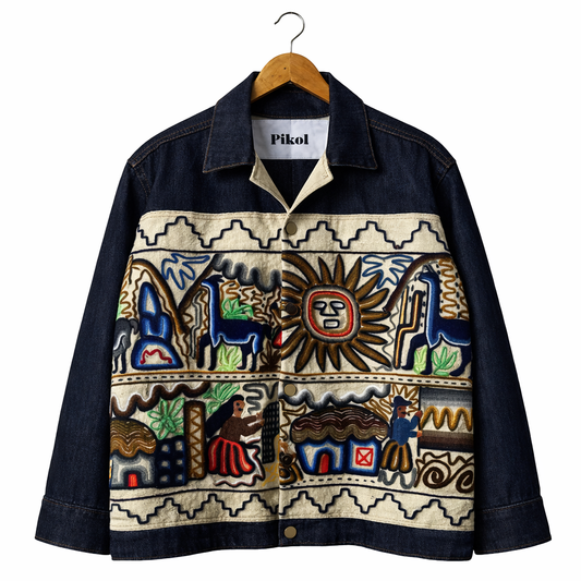Tribal Sun Art Denim Jacket