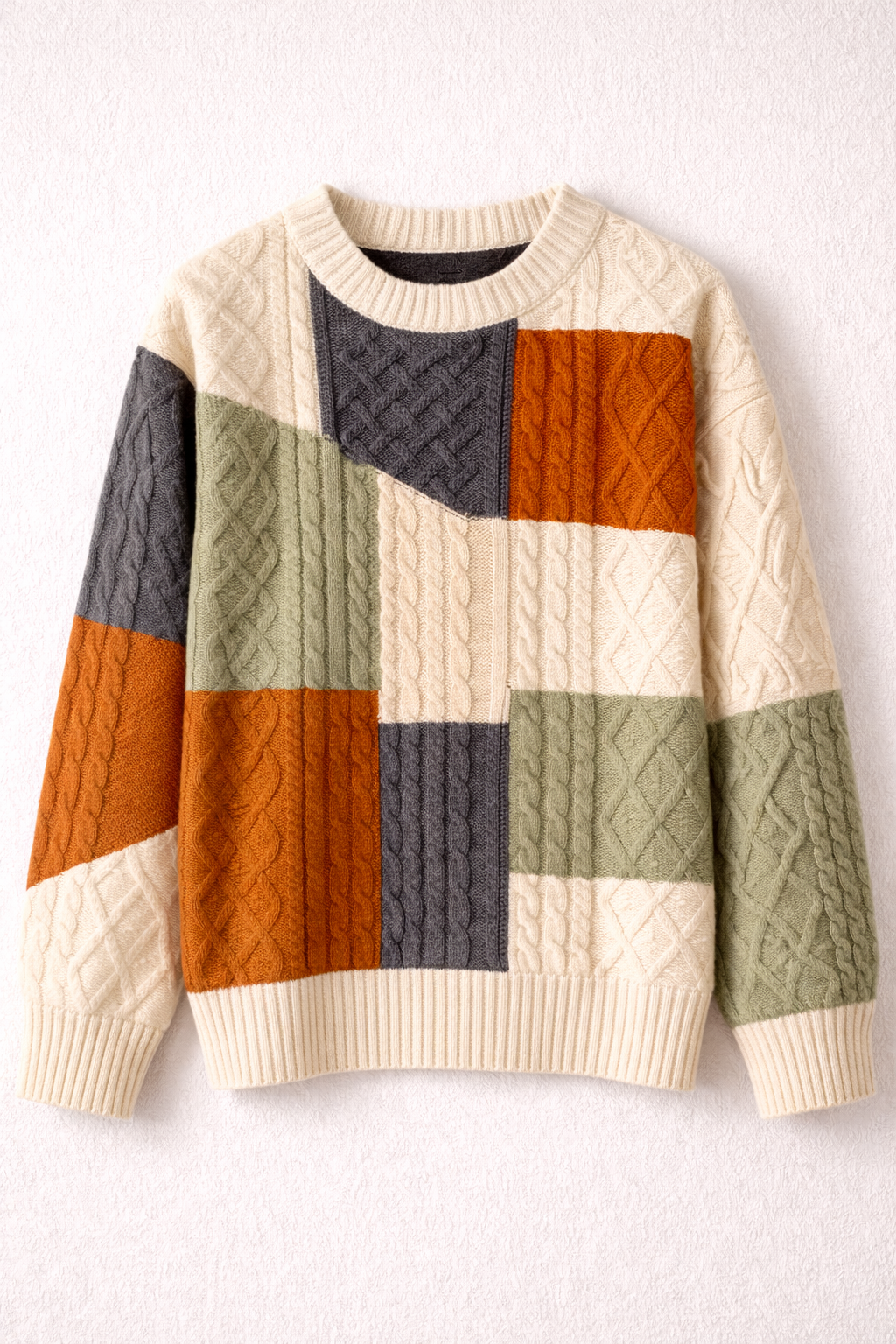 Patchwork Cable Knit Sweater