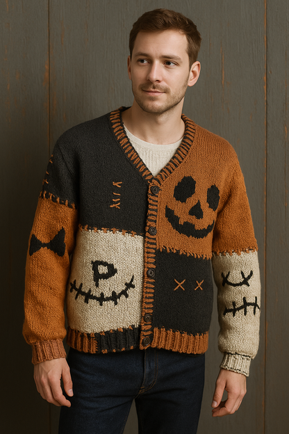 Patchwork Pumpkin Cardigan Sweater